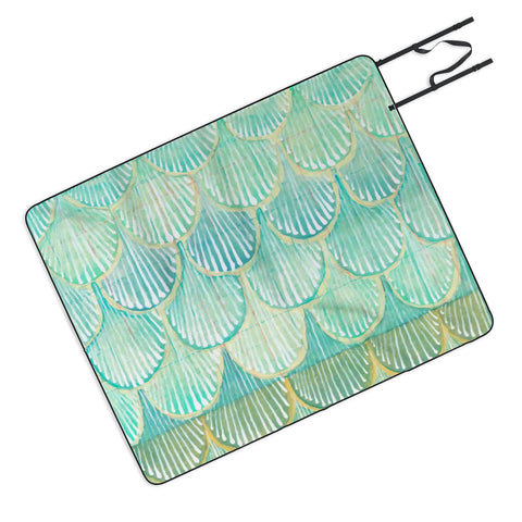 Cori Dantini Turquoise Scallops Picnic Blanket