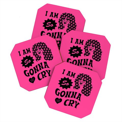 Cowgirl UFO I Am So Gonna Cry Hot Pink Coaster Set