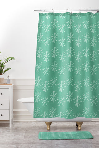 CraftBelly Snowflake Teal Shower Curtain And Mat