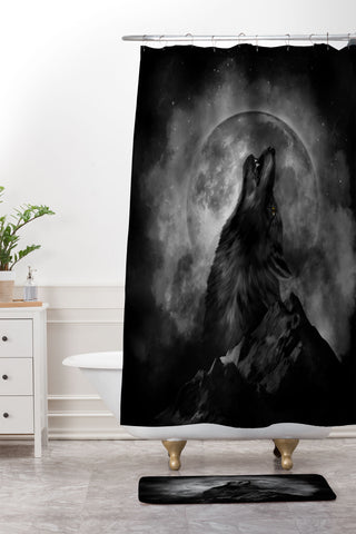 Creativemotions Black Wolf Howling Black White Shower Curtain And Mat