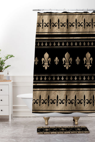 Creativemotions Fleurdelis Luxury ornament black Shower Curtain And Mat