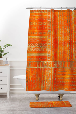 Creativemotions Tribal Ethnic pattern gold Shower Curtain And Mat