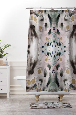 Crystal Schrader Rosy Lichen Shower Curtain And Mat