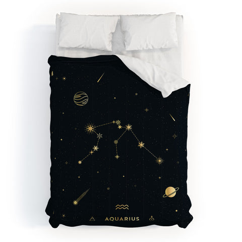 Cuss Yeah Designs Aquarius Constellation in Gold Comforter