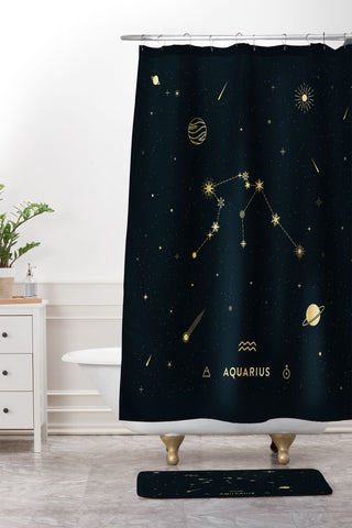Cuss Yeah Designs Aquarius Constellation in Gold Shower Curtain And Mat