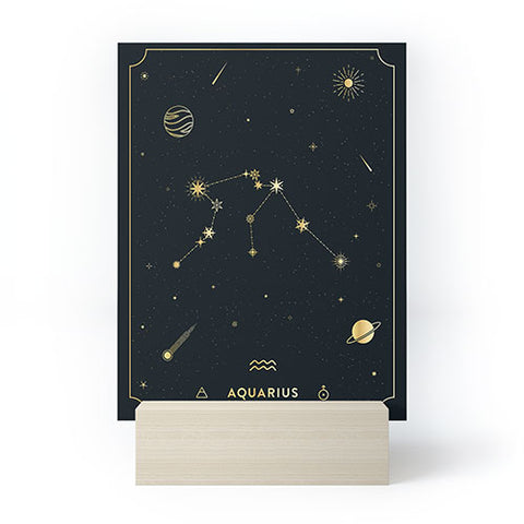 Cuss Yeah Designs Aquarius Constellation in Gold Mini Art Print