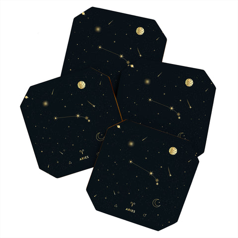 Cuss Yeah Designs Aries Constellation in Gold Coaster Set
