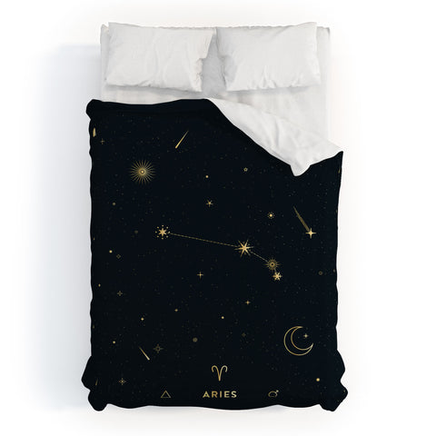 Cuss Yeah Designs Aries Constellation in Gold Duvet Cover