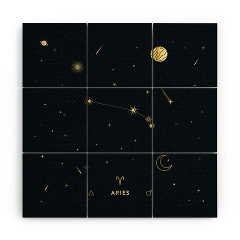 Cuss Yeah Designs Aries Constellation in Gold Wood Wall Mural