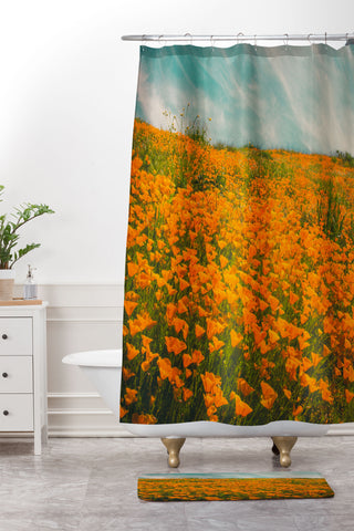 Cuss Yeah Designs California Poppy Field Shower Curtain And Mat
