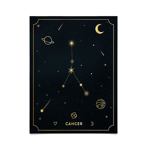 Cuss Yeah Designs Cancer Constellation in Gold Poster