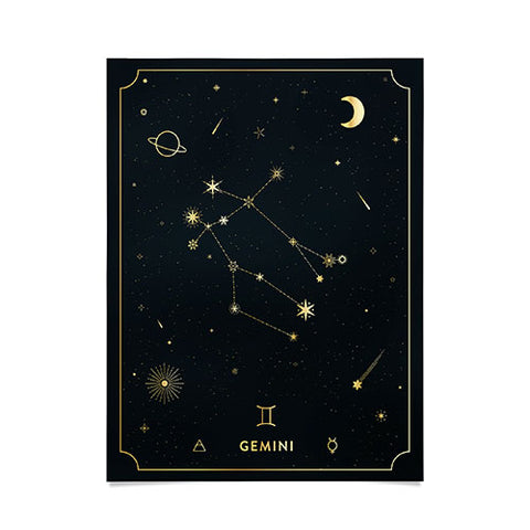 Cuss Yeah Designs Gemini Constellation in Gold Poster