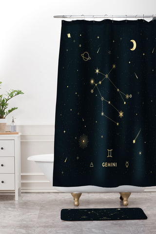 Cuss Yeah Designs Gemini Constellation in Gold Shower Curtain And Mat