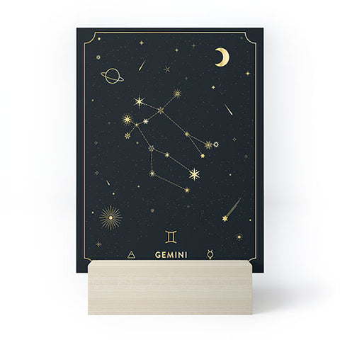 Cuss Yeah Designs Gemini Constellation in Gold Mini Art Print