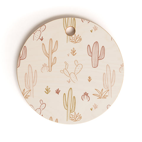 Cuss Yeah Designs Hand Drawn Cactus Pattern Cutting Board Round