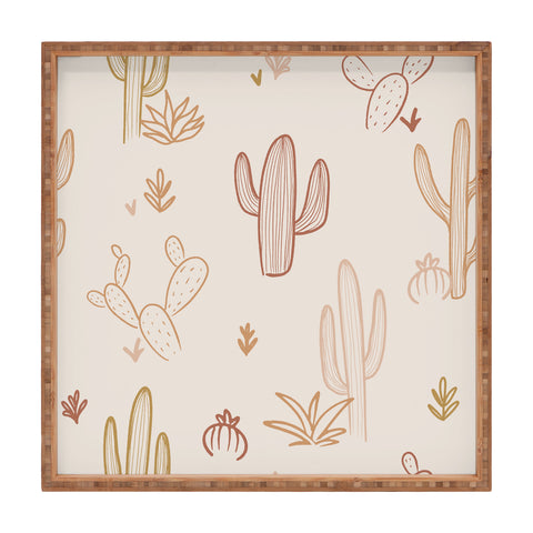Cuss Yeah Designs Hand Drawn Cactus Pattern Square Tray