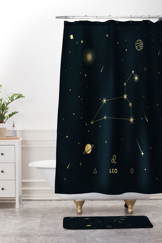 Cuss Yeah Designs Leo Constellation in Gold Shower Curtain And Mat