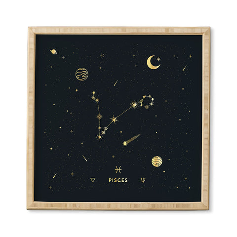 Cuss Yeah Designs Pisces Constellation in Gold Framed Wall Art