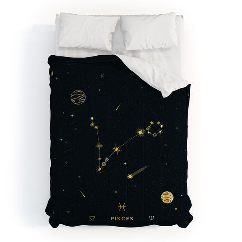 Cuss Yeah Designs Pisces Constellation in Gold Comforter
