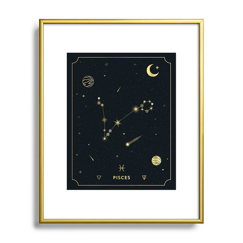 Cuss Yeah Designs Pisces Constellation in Gold Metal Framed Art Print