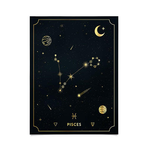 Cuss Yeah Designs Pisces Constellation in Gold Poster