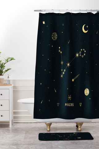 Cuss Yeah Designs Pisces Constellation in Gold Shower Curtain And Mat