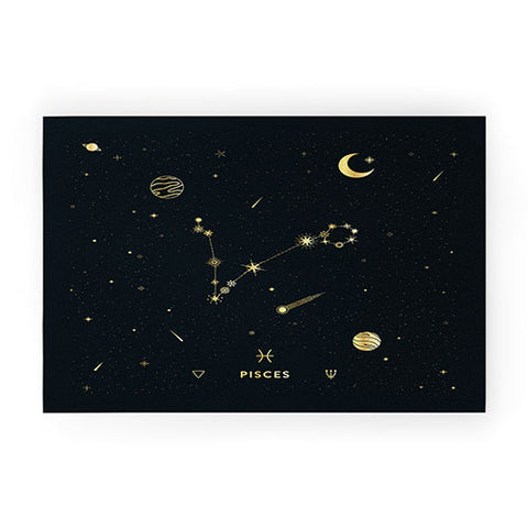 Cuss Yeah Designs Pisces Constellation in Gold Welcome Mat