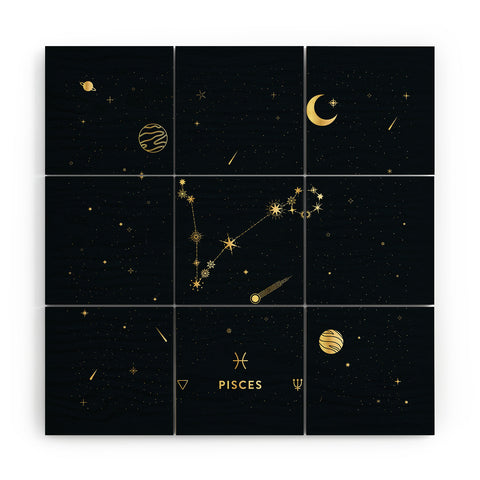 Cuss Yeah Designs Pisces Constellation in Gold Wood Wall Mural
