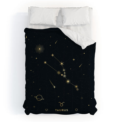 Cuss Yeah Designs Taurus Constellation in Gold Comforter