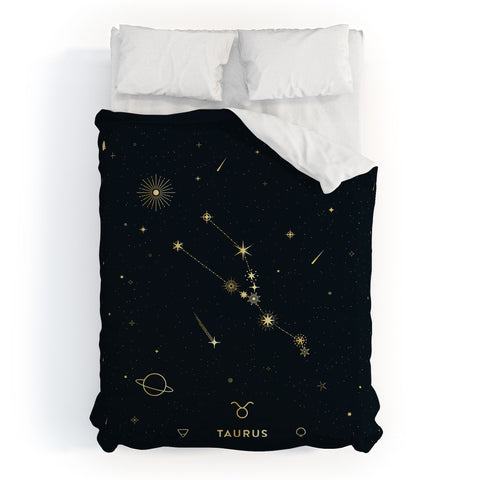 Cuss Yeah Designs Taurus Constellation in Gold Duvet Cover