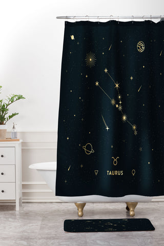 Cuss Yeah Designs Taurus Constellation in Gold Shower Curtain And Mat