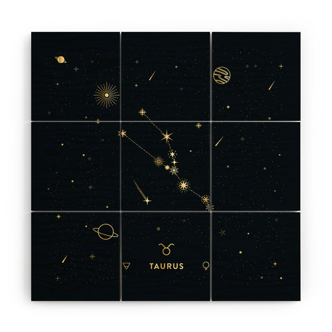 Cuss Yeah Designs Taurus Constellation in Gold Wood Wall Mural