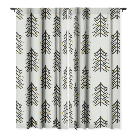 Cynthia Haller Black and gold spiky tree Blackout Window Curtain