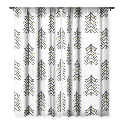 Cynthia Haller Black and gold spiky tree Sheer Window Curtain