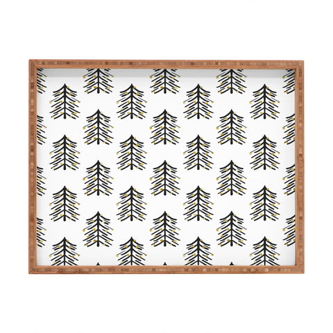 Cynthia Haller Black and gold spiky tree Rectangular Tray
