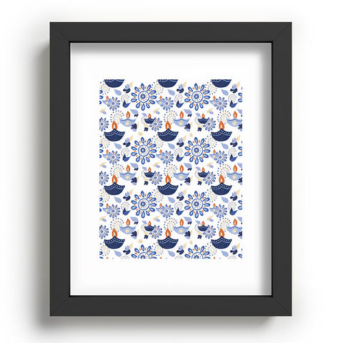 Cynthia Haller Blue Diwali diya pattern Recessed Framing Rectangle