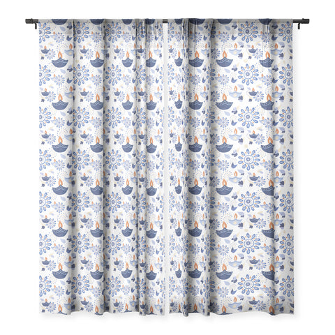 Cynthia Haller Blue Diwali diya pattern Sheer Window Curtain