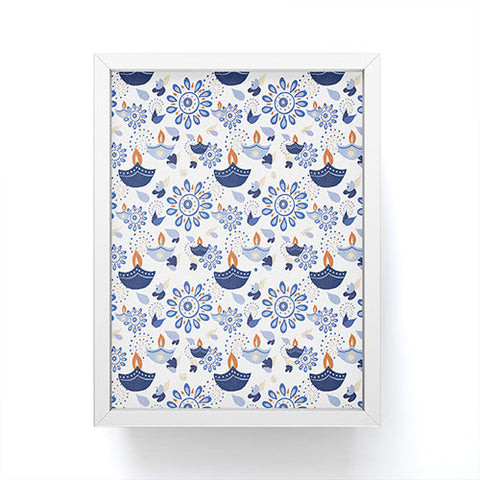 Cynthia Haller Blue Diwali diya pattern Framed Mini Art Print