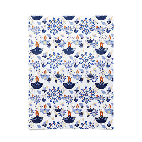 Cynthia Haller Blue Diwali diya pattern Poster