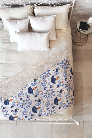Cynthia Haller Blue Diwali diya pattern Fleece Throw Blanket