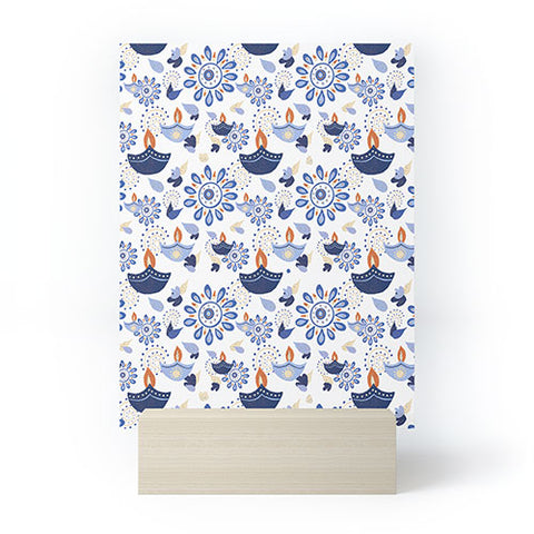 Cynthia Haller Blue Diwali diya pattern Mini Art Print