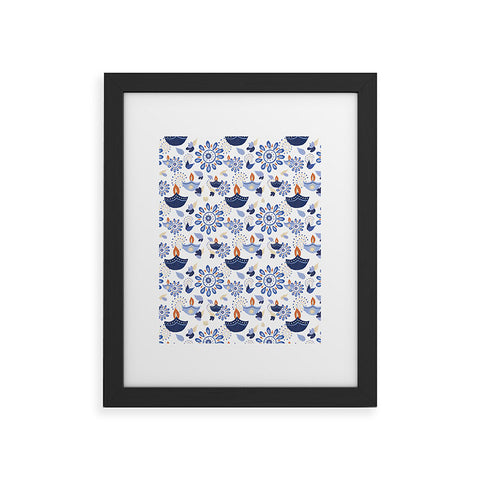 Cynthia Haller Blue Diwali diya pattern Framed Art Print