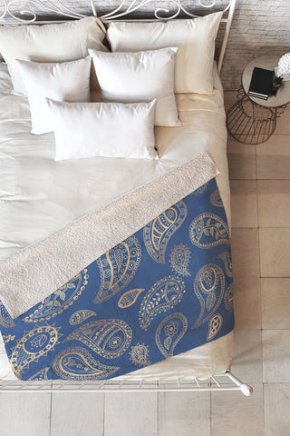 Cynthia Haller Classic blue and gold paisley Fleece Throw Blanket