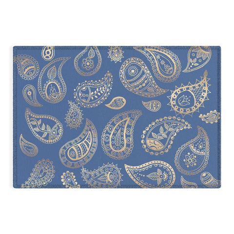 Cynthia Haller Classic blue and gold paisley Outdoor Rug