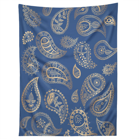Cynthia Haller Classic blue and gold paisley Tapestry