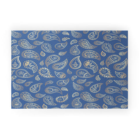 Cynthia Haller Classic blue and gold paisley Welcome Mat