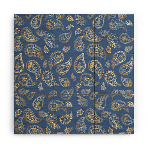Cynthia Haller Classic blue and gold paisley Wood Wall Mural