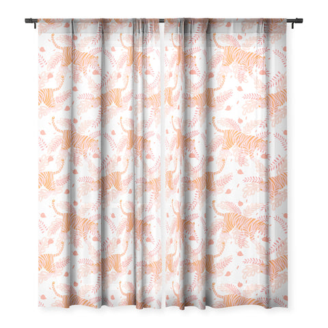 Cynthia Haller Orange and pink tiger Sheer Window Curtain
