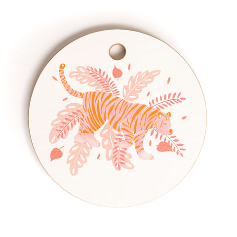 Cynthia Haller Orange and pink tiger Cutting Board Round