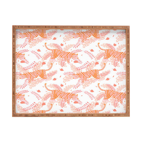 Cynthia Haller Orange and pink tiger Rectangular Tray